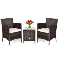 Costway Outdoor 3 Pcs Pe Rattan Wicker Furniture Sets Chairs Coffee Table Garden