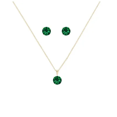Goldtone May Emerald Birthstone Cz Earring & Necklace Set