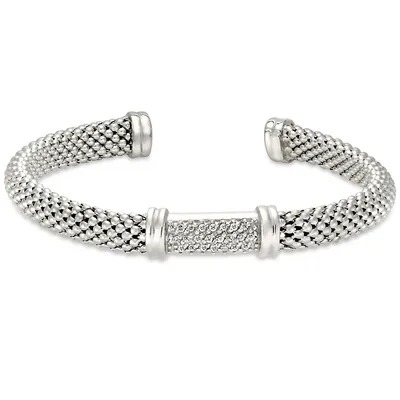 Sterling Silver Cuff With Cz Top Bangle