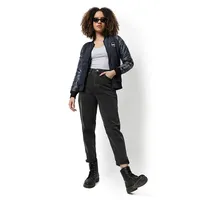 Women's Black Camouflage Puffer Regular Fit Bomber Jacket For Winter Wear