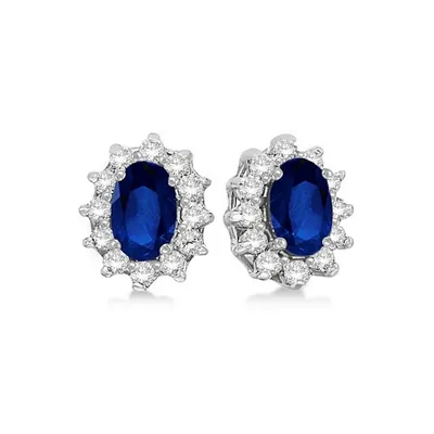 Oval Blue Sapphire And Diamond Accented Earrings 14k White Gold (2.05ct)