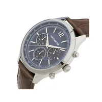 Men's Chronograph Watch In Stainless Steel & Brown Leather