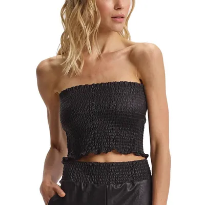 Faux Leather Smocked Tube Top