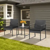 3pcs Patio Furniture Set Heavy Duty Cushioned Wicker Rattan Chairs Table Outdoor