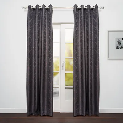 Ready Made Curtain With A Jacquard Diamond Design, 8 Metal Grommets, Corner Weights 54"x95"