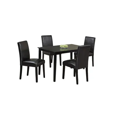 Cappuccino Wood 5 Piece Dining Set With Espresso Bonded Leather Chairs