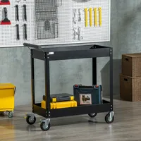2 Tier Rolling Tool Cart Steel Mobile Service Utility Cart