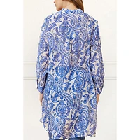 Cezanne Tunic Shirt Dress Semi-sheer Paisley Print