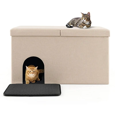Cat Litter Box Enclosure Hidden Furniture Washroom Shoe Storage Bench Beige/grey