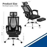 Mesh Office Chair Recliner Desk Chair Height Adjustable W/footrest Black