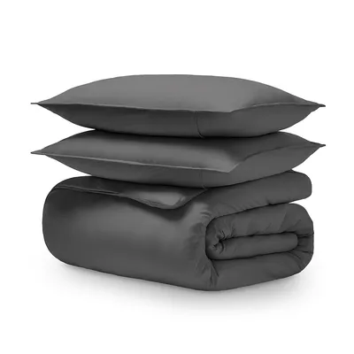 100% Organic Cotton Jersey Duvet Set - Ultra Soft Corner Ties Button Closure Bedding Cover & Pillow Shams