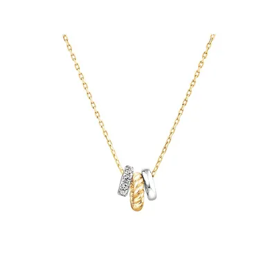 Trio Pendant With .09 Carat Tw Diamonds In Sterling Silver And 10kt Yellow Gold