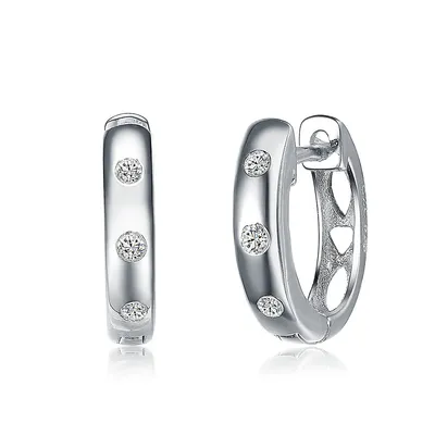 Sterling Silver White Gold Plating With Clear Cubic Zirconia Mini Hoop Earrings
