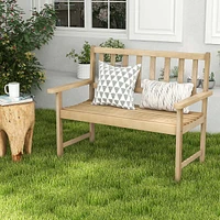 Teak Wood Garden Bench 2-person Patio Bench With Backrest & Armrests Natural