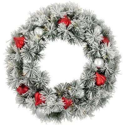 Pre-lit Battery Operated Snowy Bristle Pine Christmas Wreath - 24" - Warm White Led Lights