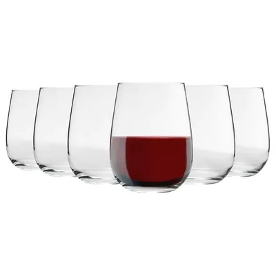 Set Of 6 Gaia Stemless Wine Glasses, 475ml Capacity, Dishwasher Safe