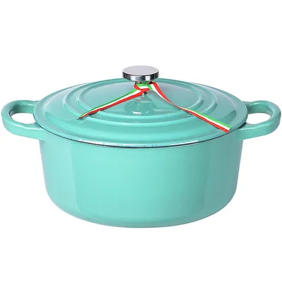 4.2qt Cast Iron Covered Dutch Oven W/ Stainless Steel Knob And Loop Handles, Green