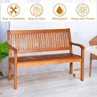 50'' Two Person Outdoor Garden Bench Loveseat Porch Chair Solid Wood W/armrest