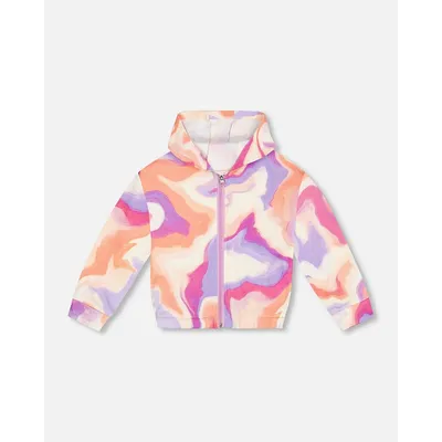 French Terry Hooded Cardigan Multico Swirl Print