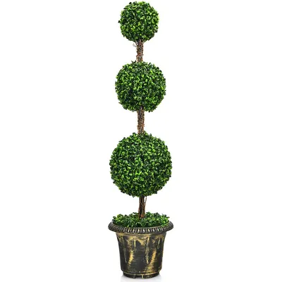 4' Artificial Topiary Triple Ball Tree Plant Indoor Outdoor Uv Resistant