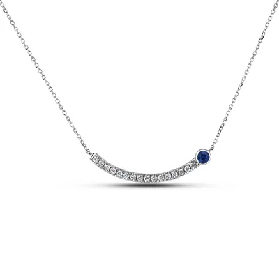 925 Sterling Silver 0.24 Cttw Canadian Diamond & Blue Sapphire Necklace With Chain