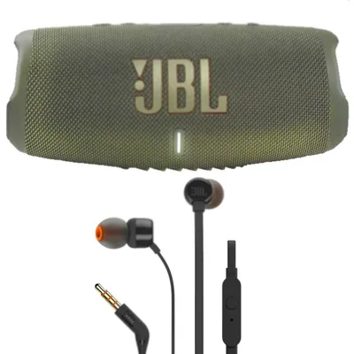 Charge 5 Portable Bluetooth Speaker Green With Jbl T110 Headphones