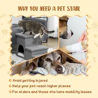 Dog Stairs With Storage Boxes Condo 3-step Pet Stairs Grey