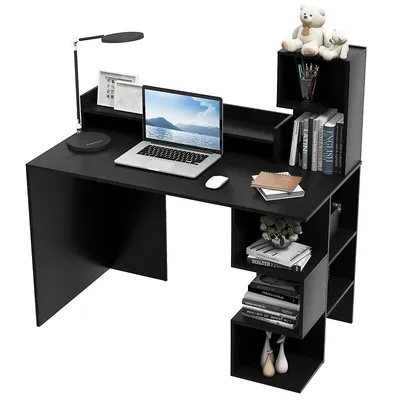 48'' Modern Computer Desk Home Office Workstation W/ Hutch & Storage Shelves Black