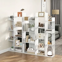 Bookshelf Tree-shaped Bookcase With 13 Storage Shelf Rustic Industrial Style