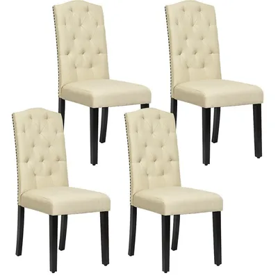Set Of Tufted Dining Chair Upholstered W/ Nailhead Trim & Rubber Wooden Legs