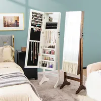 Standing Jewelry Cabinet Armoire Frameless Full Length Mirror Lockable Whitebrown
