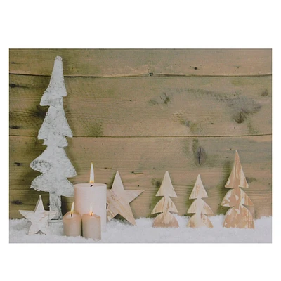 Led Lighted Flickering Candles And Winter Wooden Trees Canvas Wall Art 12" X 15.75"