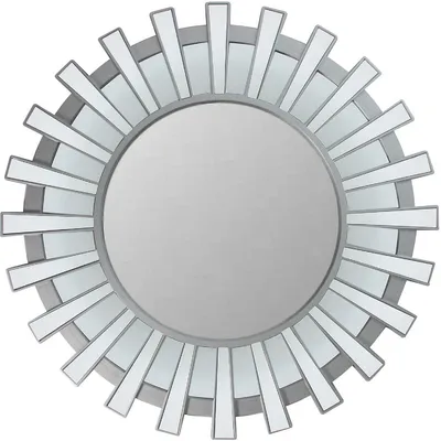 25.5" Matte Silver Sunburst Round Wall Mirror