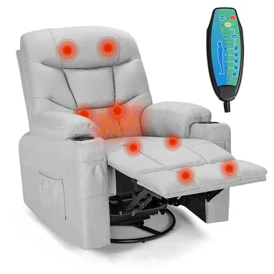 Massage Rocking Recliner Chair 360 Degree Swivel Fabric Single Sofa W/ Heating