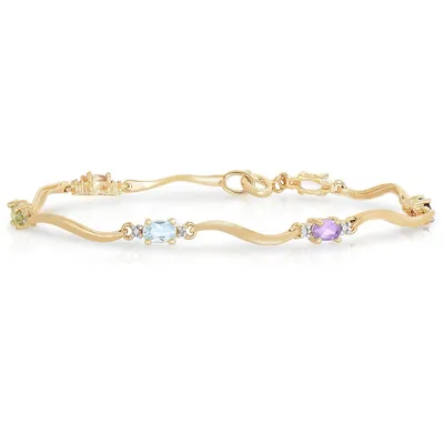 Sterling Silver 14k Yellow Gold Plated With Multi-colored Cubic Zirconia Bracelet
