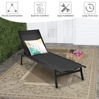Patio Lounge Chair Chaise Recliner Back Adjustable Garden Deck Brownblack
