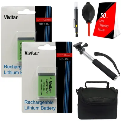 Li-on Battery For Canon Nb-13l 1400mah (2 Pack) + Lens Cleaner + Dust Blower +50 Lens Tissue + Monopod + Camera Case