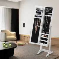 Costway White Mirrored Jewelry Cabinet Armoire Organizer Storage Box Ring Free Stand