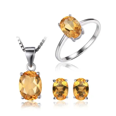 4.2 Ct Oval Yellow Citrine Pendant Set 0.925 White Sterling Silver