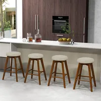 Set Of 2/4 Swivel Bar Stools Upholstered Counter Height Chairs With Rubber Wood Legs