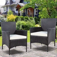 Costway 2pc Chairs Outdoor Patio Rattan Wicker Dining Arm Seat W/ Cushions