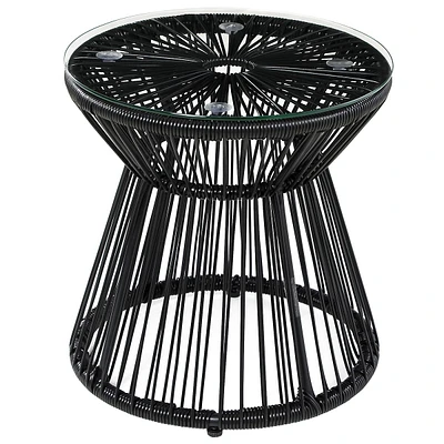 Round End Table, Hollow Drum Design Side Table, Black