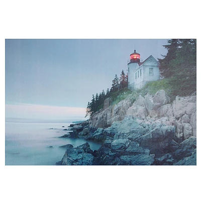 Led Lighted Lighthouse Home With Morning Sunrise Canvas Wall Art 15.75" X 23.5"