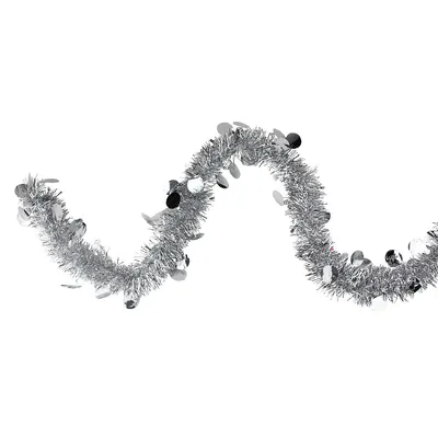 50' X 2.5" Silver Shiny Tinsel Artificial Christmas Garland - Unlit