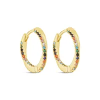 Rainbow Cz Micro Hoops Earring Sterling Forever Gold