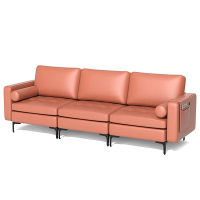 Modern Modular 3-seat Sofa Couch With Side Storage Pocket & Metal Leg