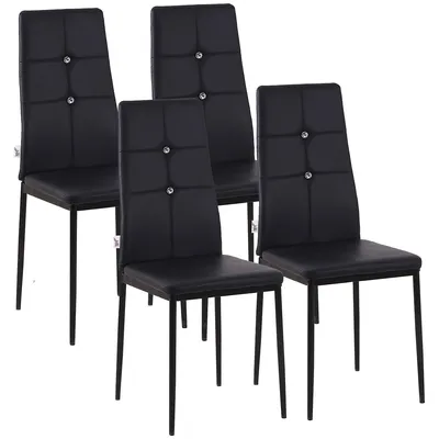 Set Of 4 High Back Button Tufted Dining Chairs