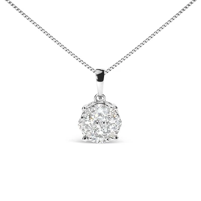 14k White 1.00 Cttw Lab Grown Diamond Cluster Pendant 18" Necklace (g-h Color, Vs1-vs2 Clarity)