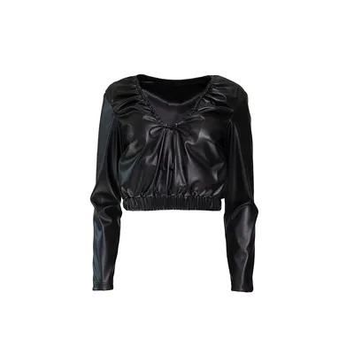 Leather' Long Sleeve Crop Top