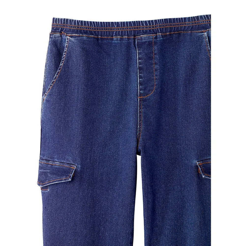 Men's Self Dressing Pull-on Jeans With Cargo Pockets
